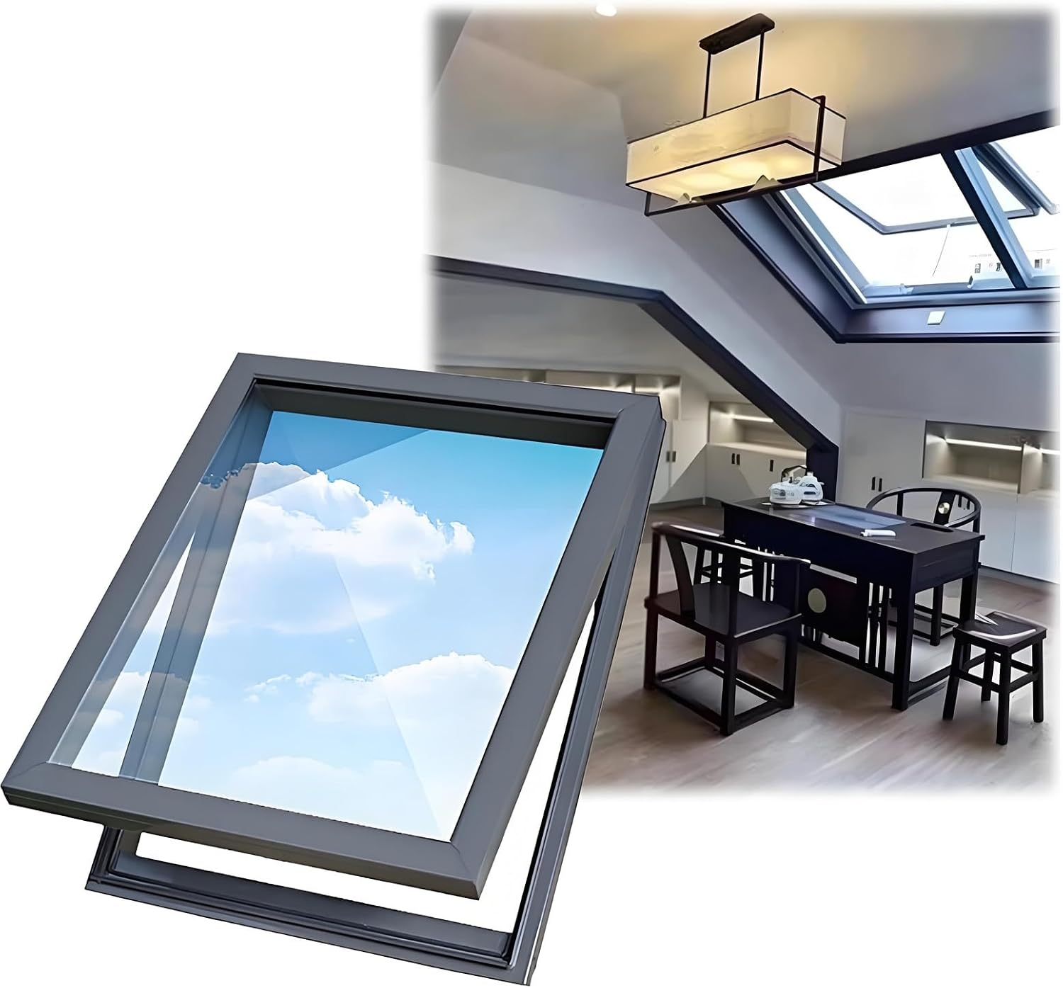 Skylight Windows for House Roof with Double Layer Tempered Glass, Roof Lighting Well Window for Indoor Attic, Aluminium Window Cover for Garage/Basement/Loft/Dark Room(30x20)
