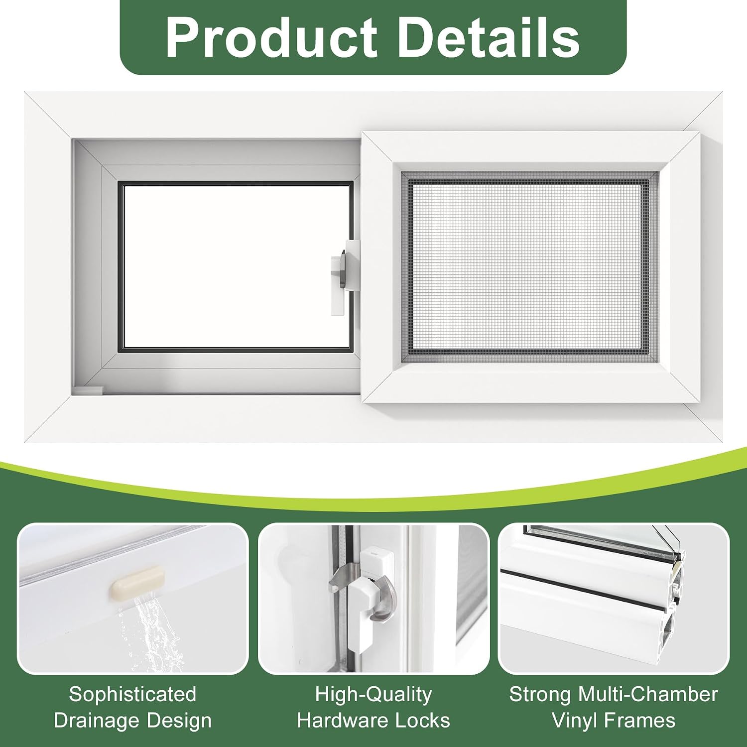 Vinyl Basement Double Slider Window,32" x 16" Basement Window,Removable Sliding Windows with Screen Windows,Featuring Double-Pane Insulated with Thermal Insulation Soundproof Glass(White) - Image 2
