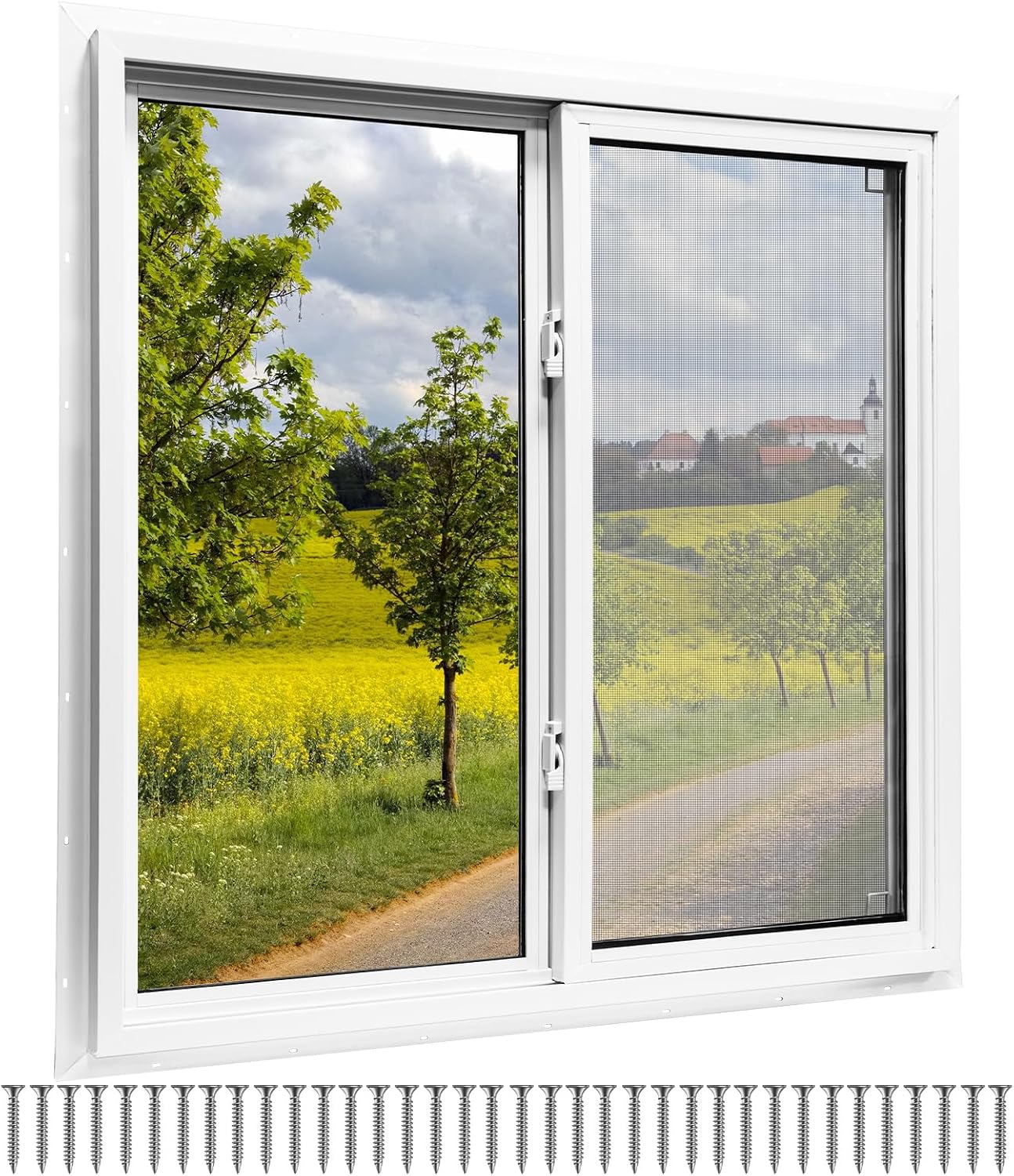 Basement Window, 48" x 36" Heavy Duty Vinyl Sliding Windows with Double Pane Insulated Tempered Glass and Fiberglass Screen for Basement, Bathroom, Garage, Shed, Home Replacement (White)
